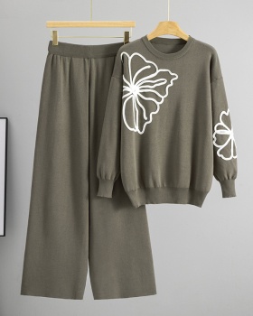 Long sleeve sweater wide leg pants 2pcs set for women