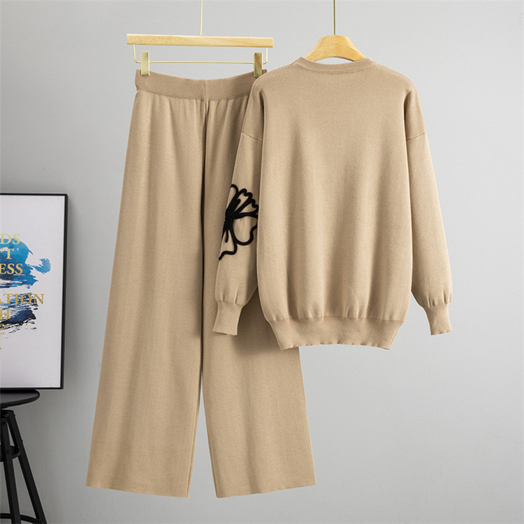 Long sleeve sweater wide leg pants 2pcs set for women