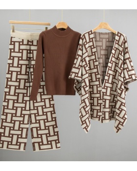 Jacquard sweater fashion shawl 3pcs set for women