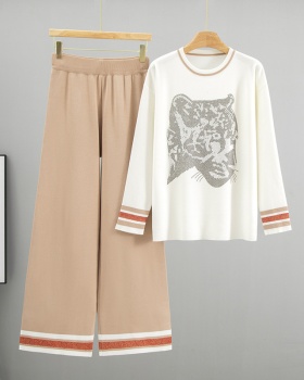 Leopard knitted loose fashion sweater 2pcs set for women