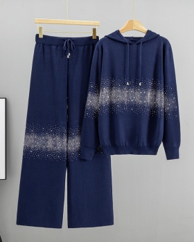 European style sweater wide leg pants 2pcs set for women