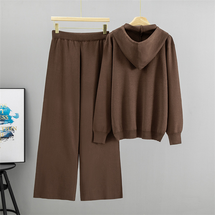 European style sweater wide leg pants 2pcs set for women