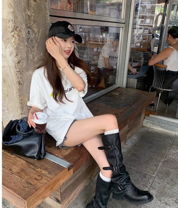 Thick thick crust autumn boots fold denim thigh boots