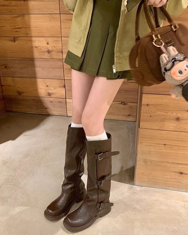 Thick thick crust autumn boots fold denim thigh boots