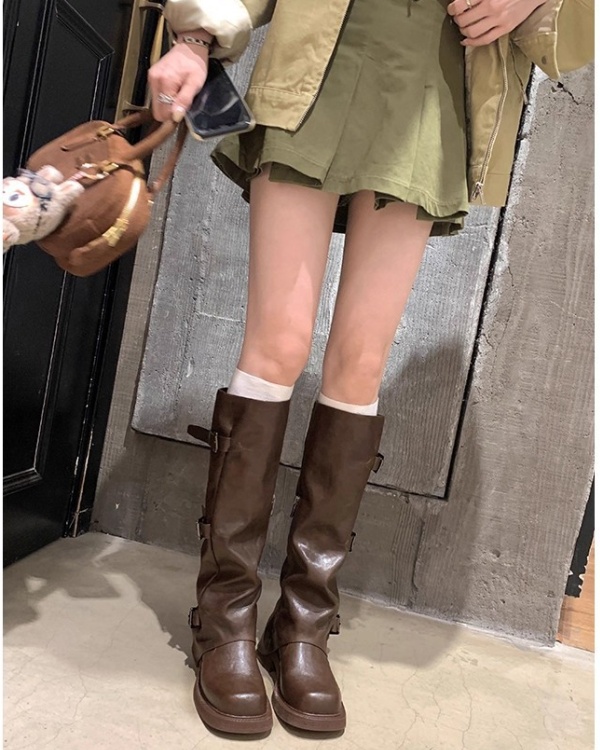 Thick thick crust autumn boots fold denim thigh boots