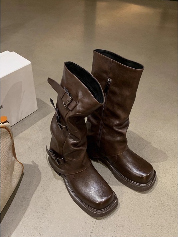 Thick thick crust autumn boots fold denim thigh boots