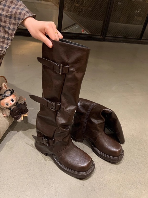 Thick thick crust autumn boots fold denim thigh boots