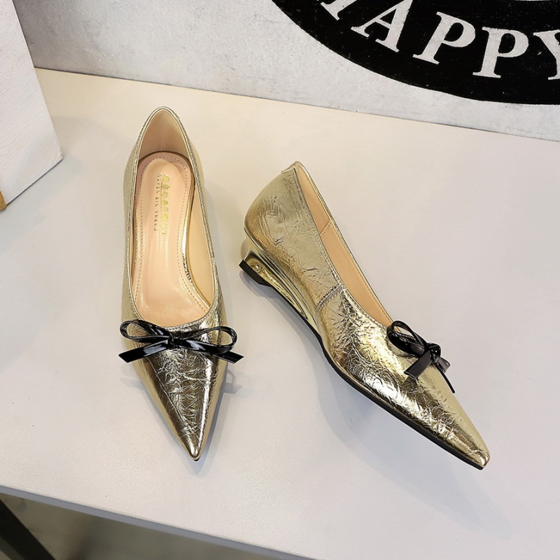 Pointed bow temperament slipsole shoes for women
