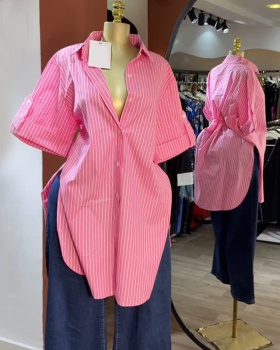 Short sleeve fashion shirt single-breasted long tops for women