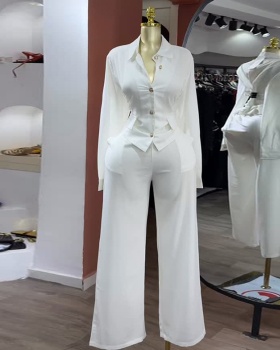 Autumn long sleeve lapel shirt 2pcs set for women