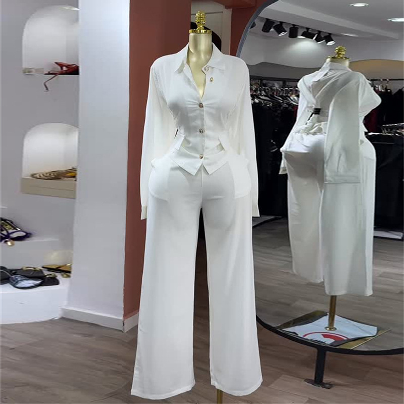 Autumn long sleeve lapel shirt 2pcs set for women