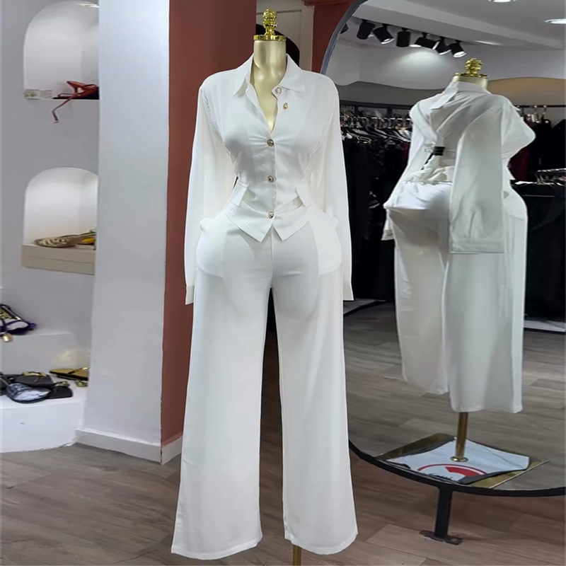Autumn long sleeve lapel shirt 2pcs set for women