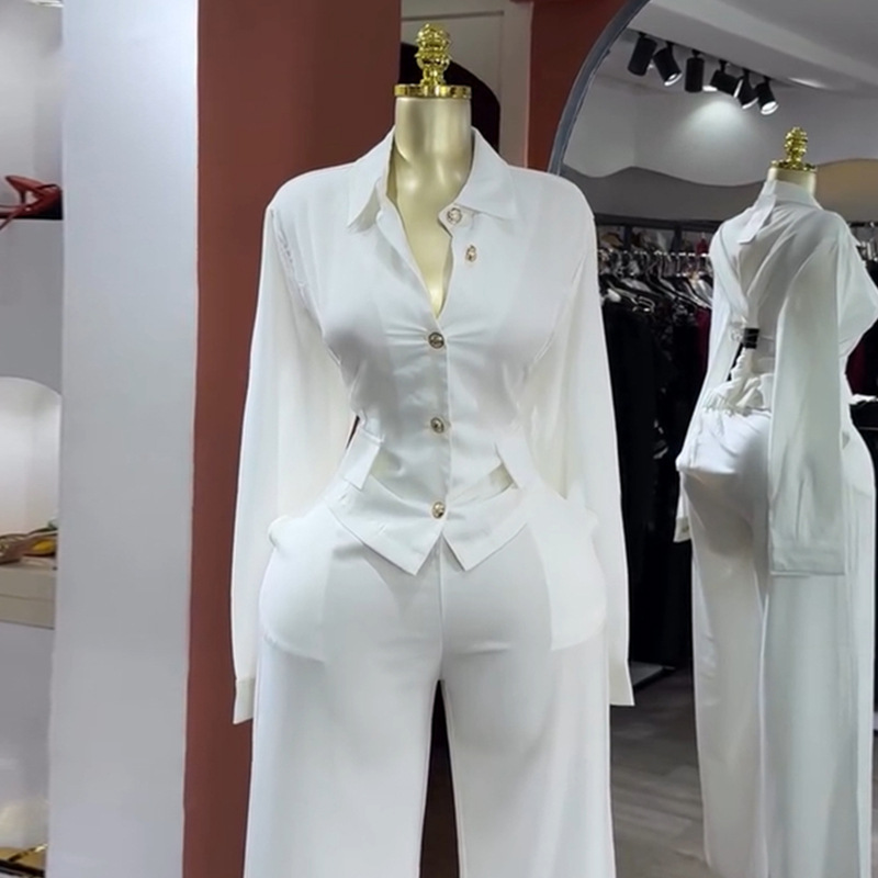 Autumn long sleeve lapel shirt 2pcs set for women