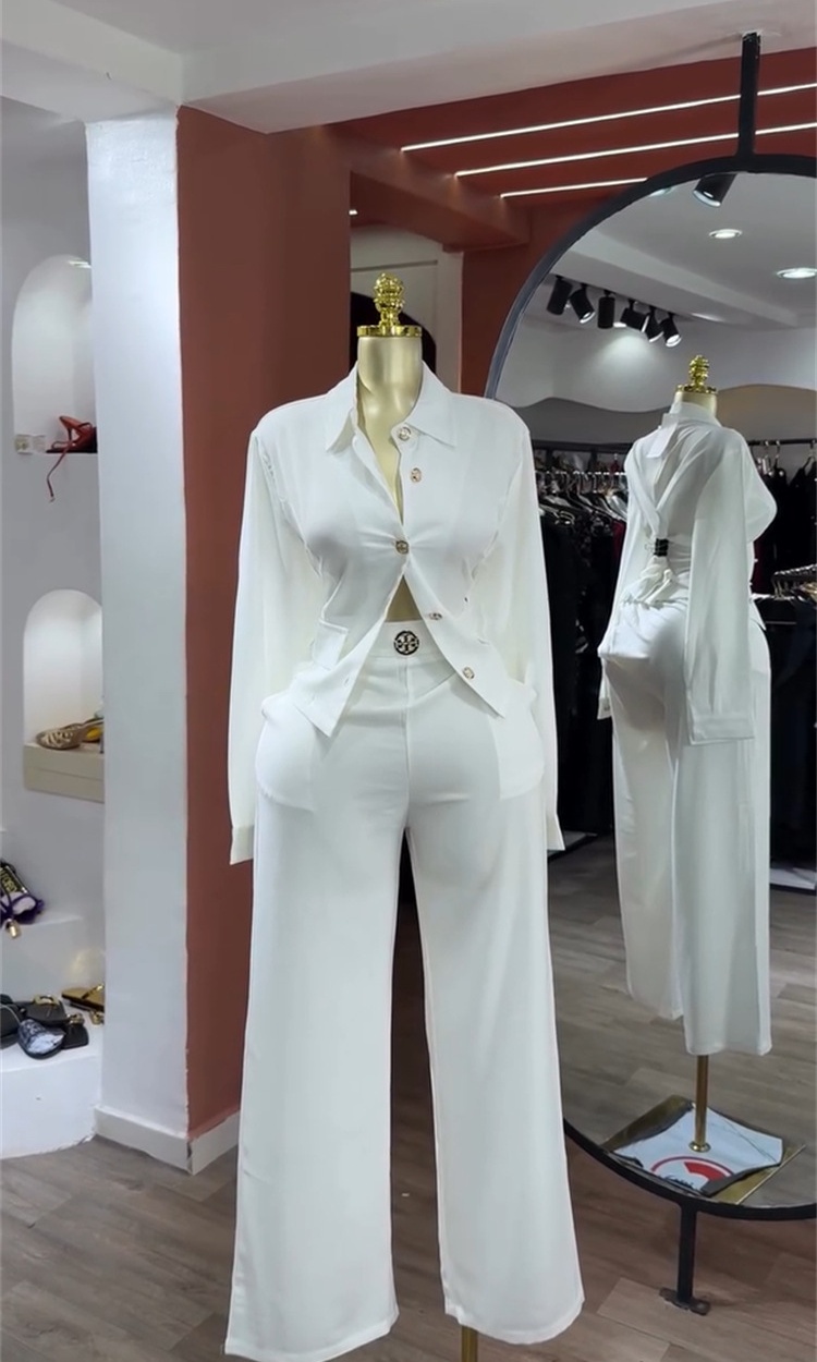Autumn long sleeve lapel shirt 2pcs set for women