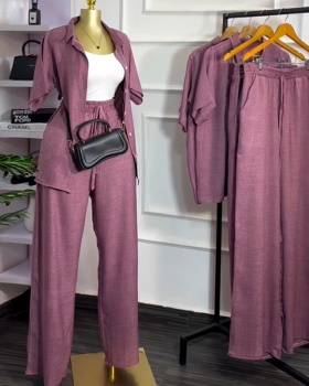 Wide leg long pants autumn shirt a set for women