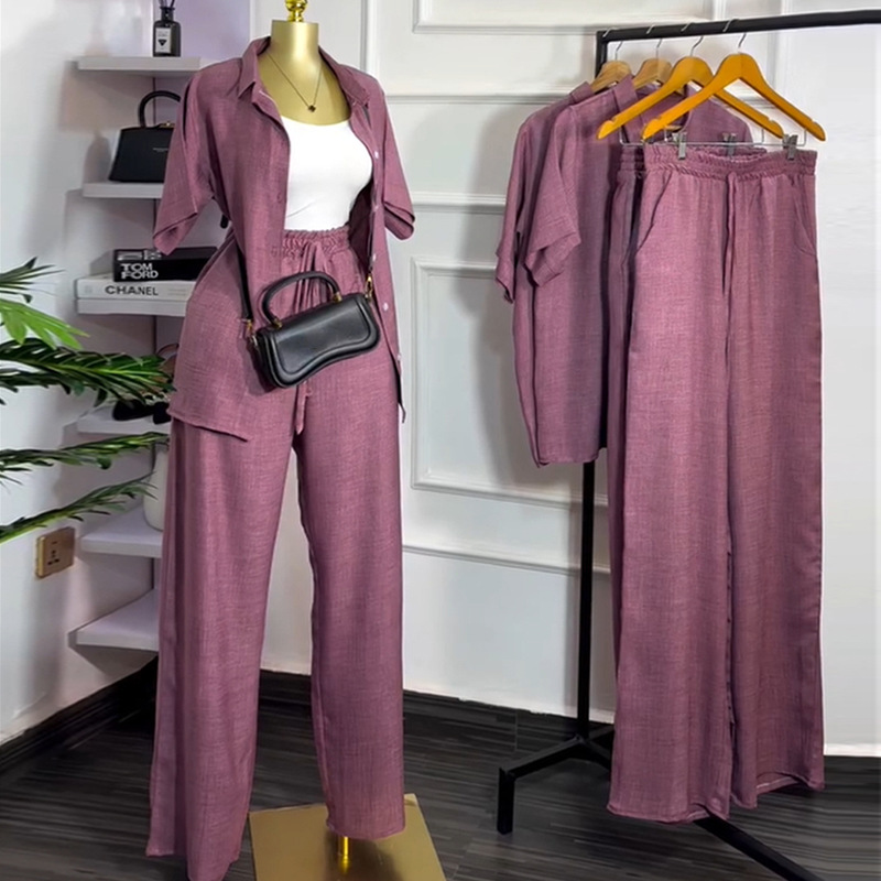 Wide leg long pants autumn shirt a set for women