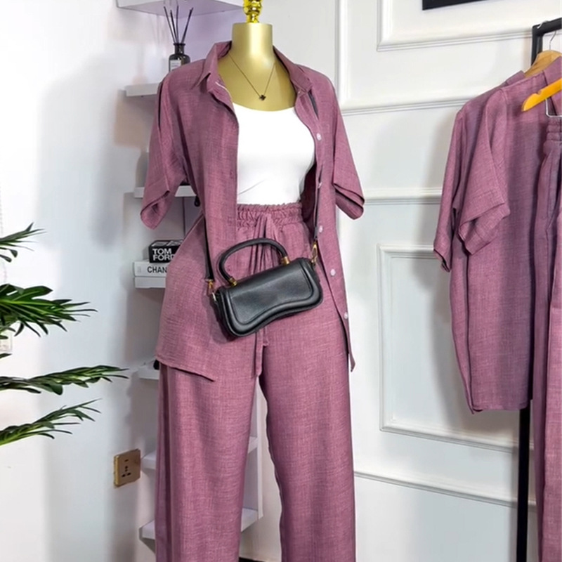 Wide leg long pants autumn shirt a set for women