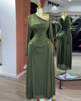Oblique collar sweet dress autumn long dress for women