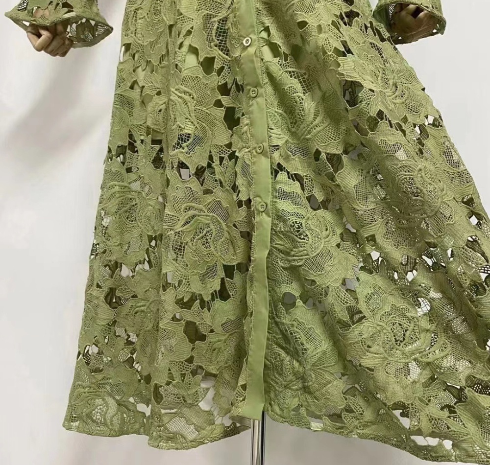 High waist hook flower cardigan cstand collar dress