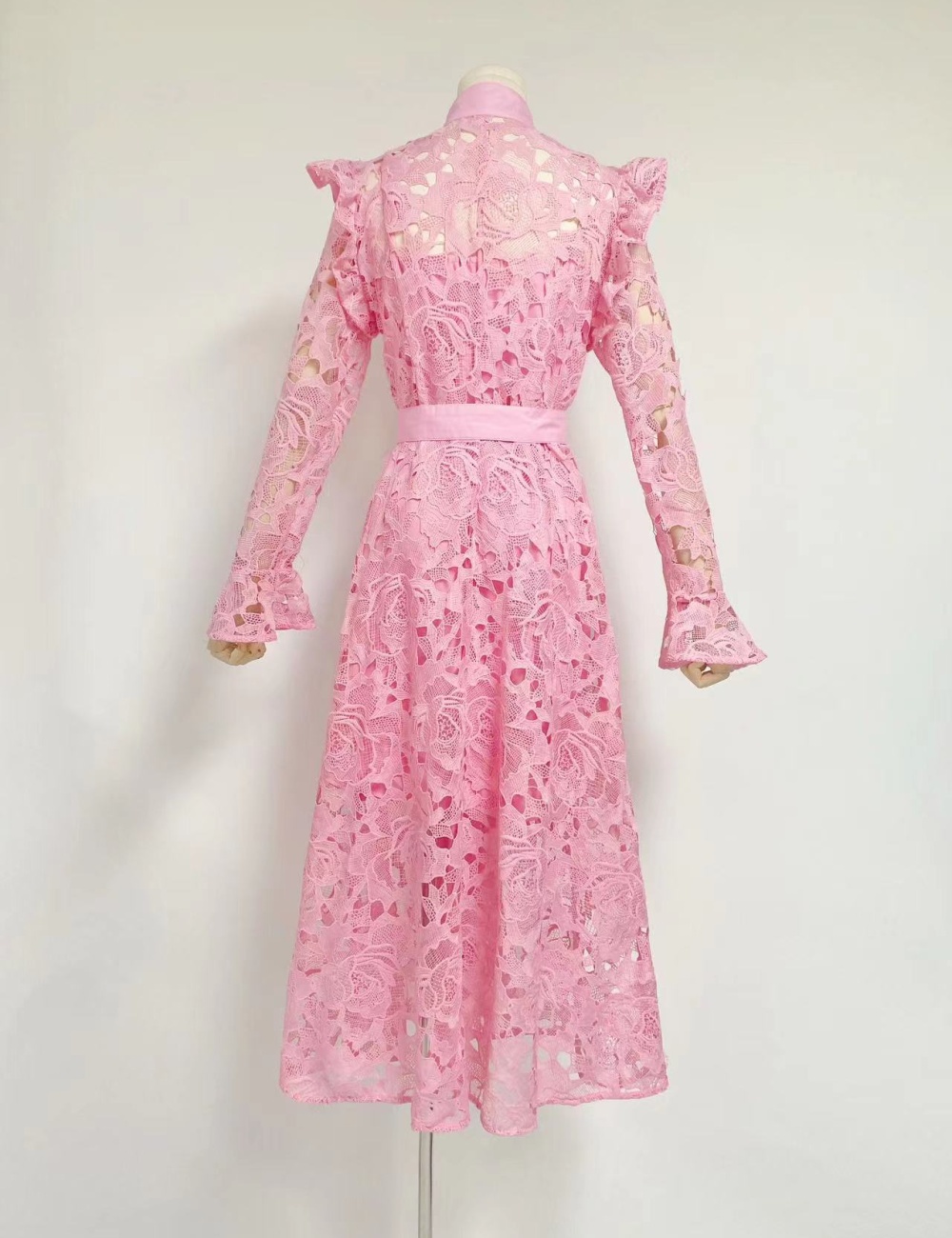 High waist hook flower cardigan cstand collar dress