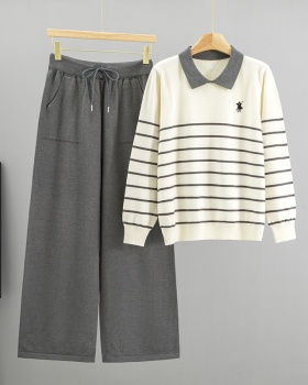 Fashion wide leg pants knitted sweater 2pcs set for women