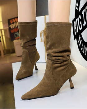 Fold broadcloth boots middle cylinder short boots
