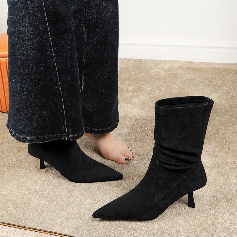 Fold broadcloth boots middle cylinder short boots