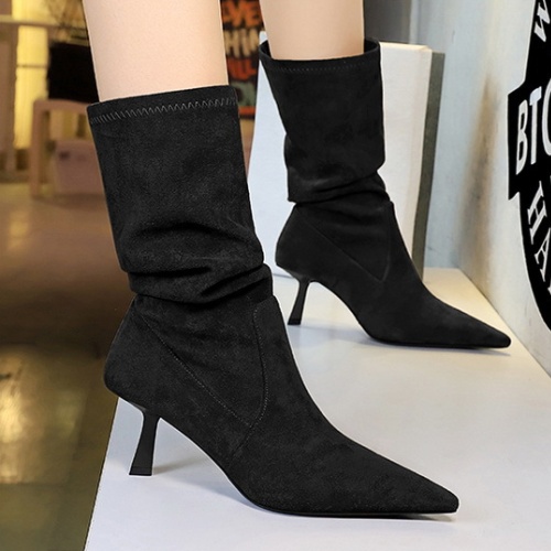 Fold broadcloth boots middle cylinder short boots