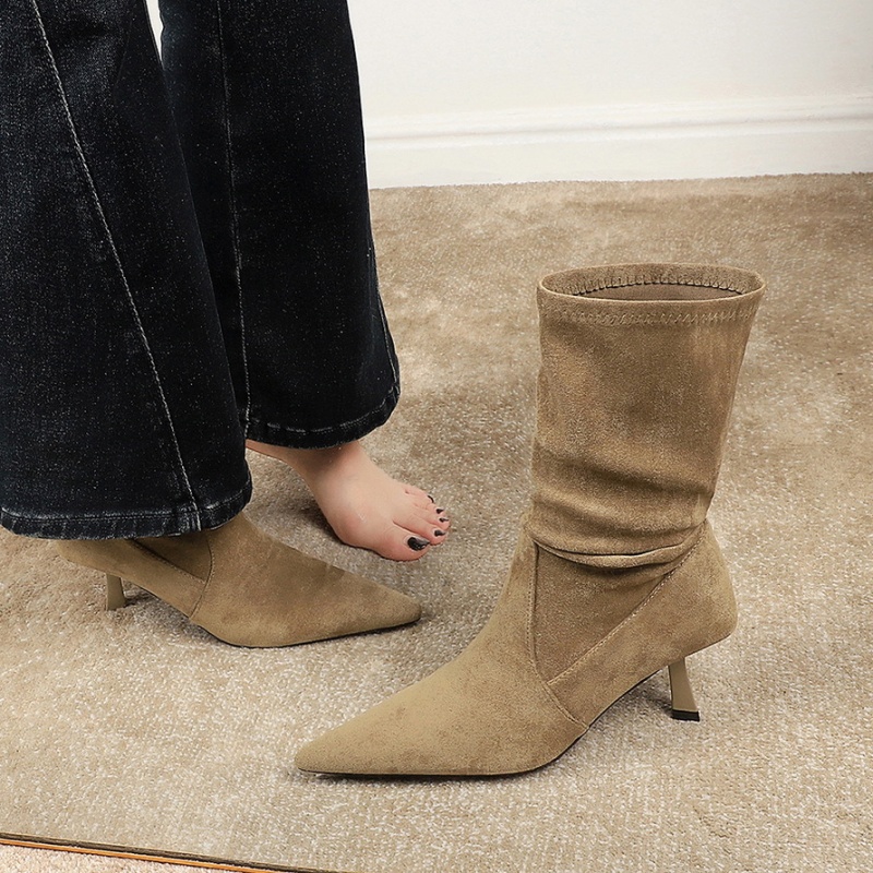 Fold broadcloth boots middle cylinder short boots