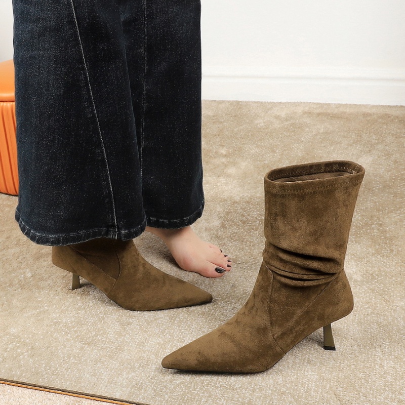 Fold broadcloth boots middle cylinder short boots