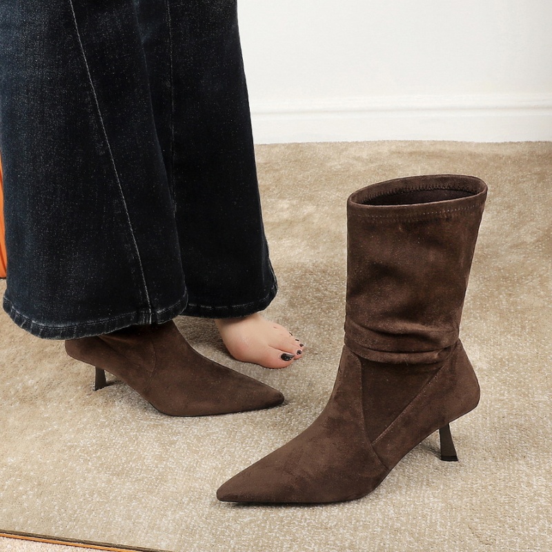 Fold broadcloth boots middle cylinder short boots