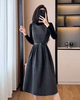 Autumn and winter vest polka dot dress 2pcs set