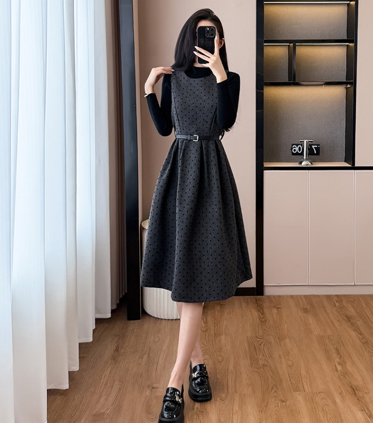 Autumn and winter vest polka dot dress 2pcs set