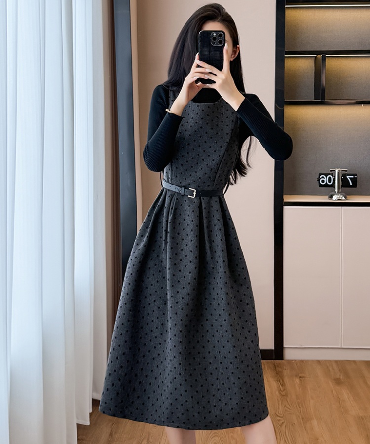 Autumn and winter vest polka dot dress 2pcs set