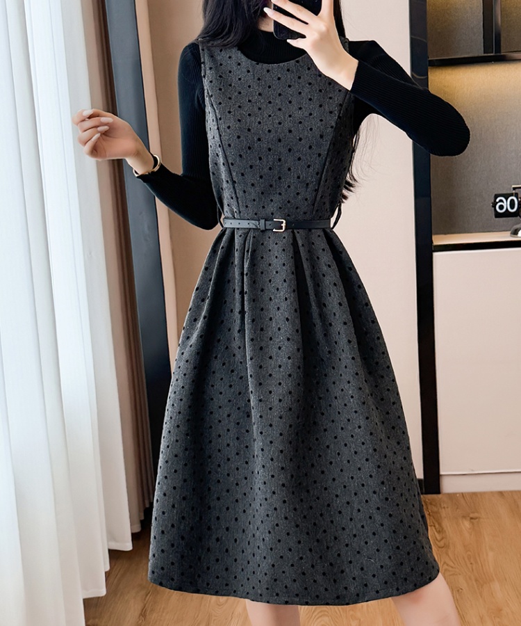 Autumn and winter vest polka dot dress 2pcs set