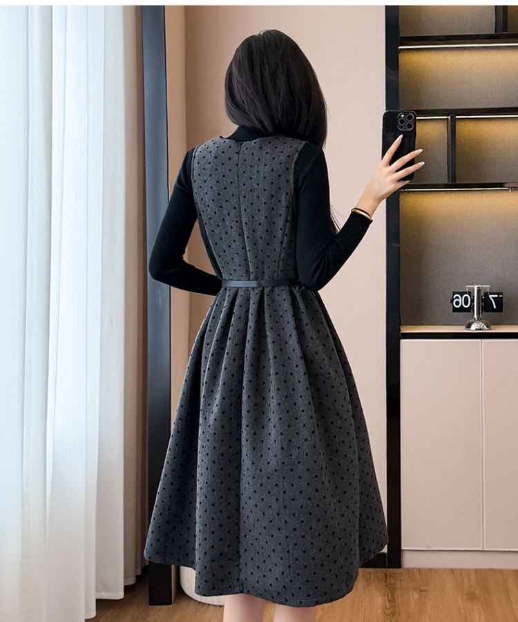 Autumn and winter vest polka dot dress 2pcs set