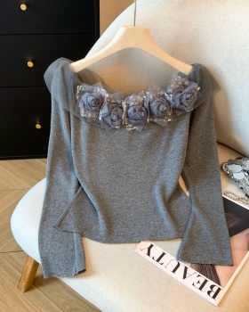 Bottoming horizontal collar T-shirt autumn tops