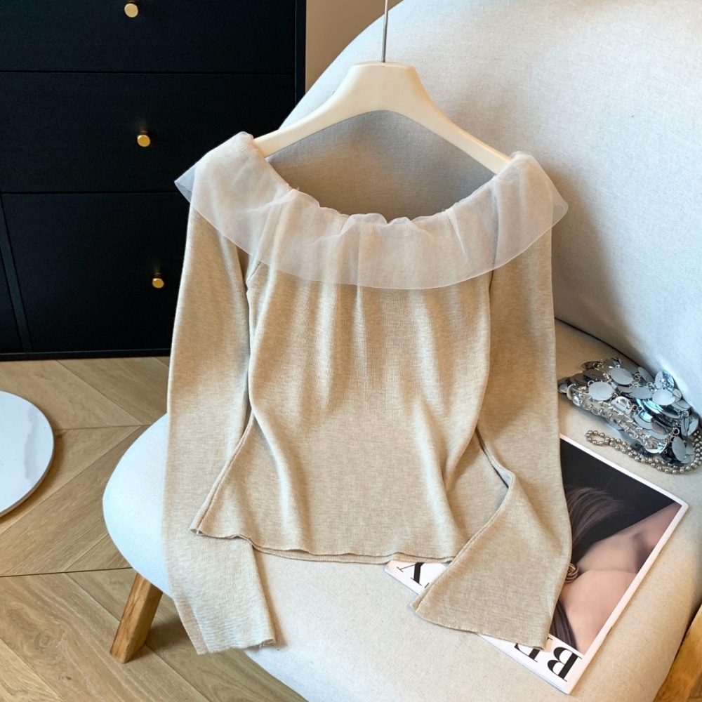 Bottoming horizontal collar T-shirt autumn tops