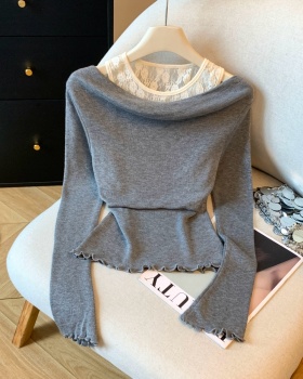 Lace inside the ride tops niche slim sweater for women