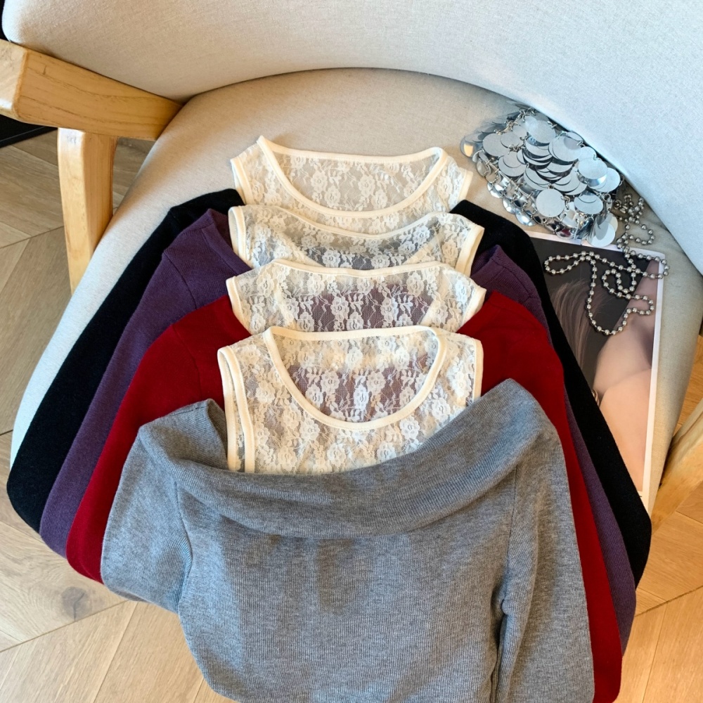 Lace inside the ride tops niche slim sweater for women