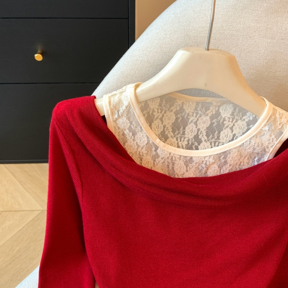 Lace inside the ride tops niche slim sweater for women