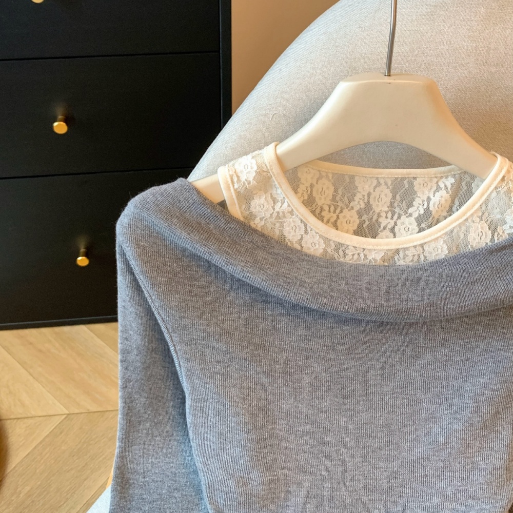 Lace inside the ride tops niche slim sweater for women