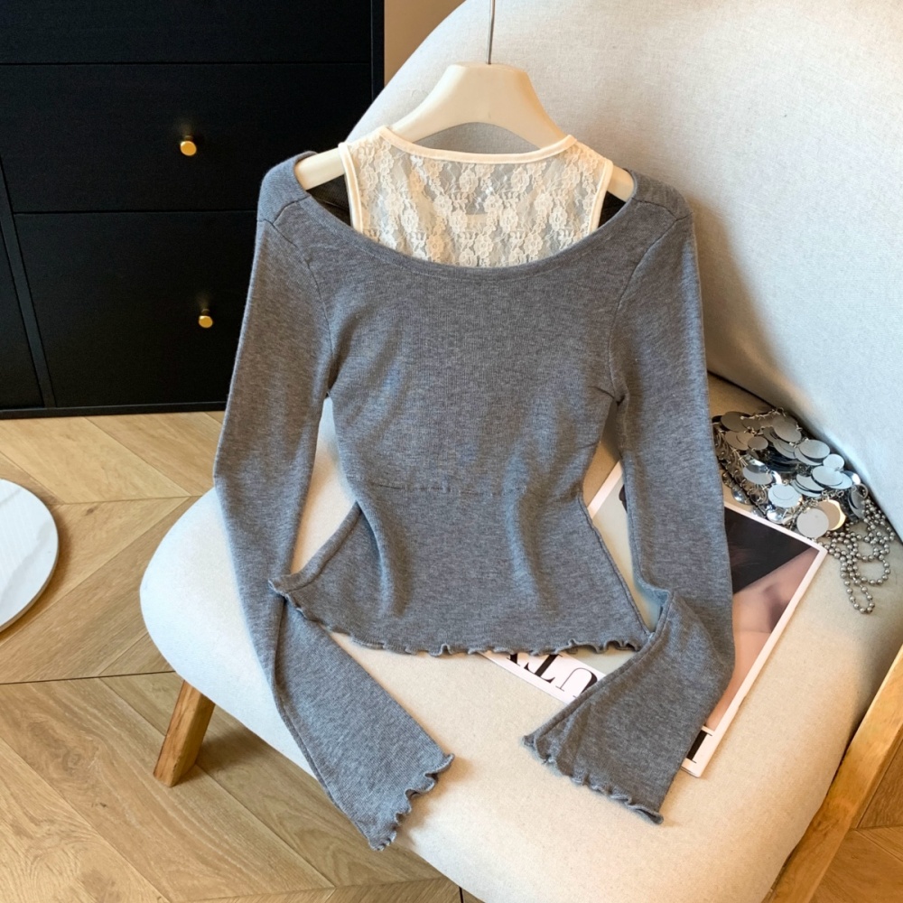Lace inside the ride tops niche slim sweater for women