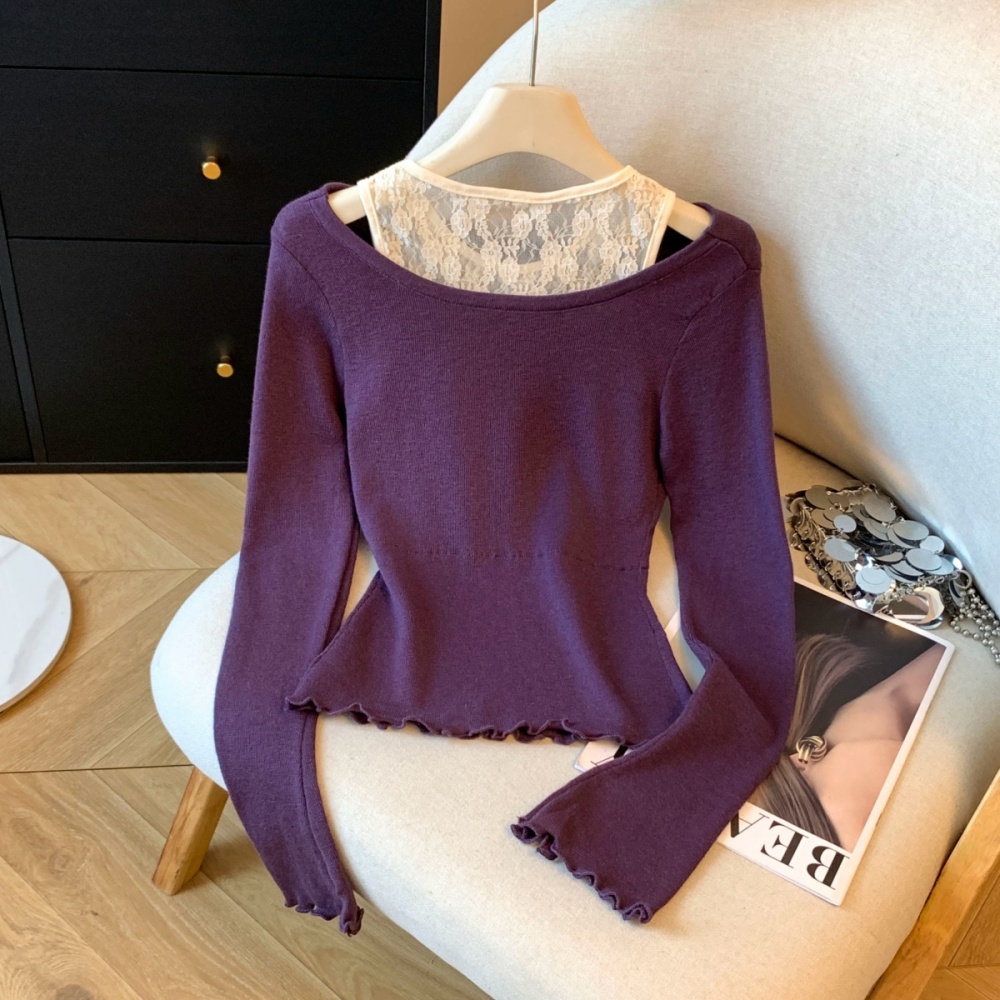 Lace inside the ride tops niche slim sweater for women