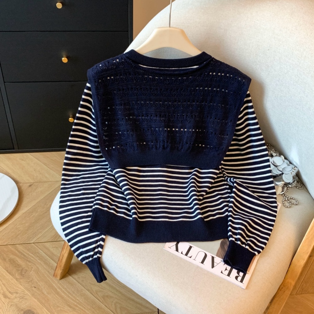 Knitted navy waistcoat bandage Korean style tops