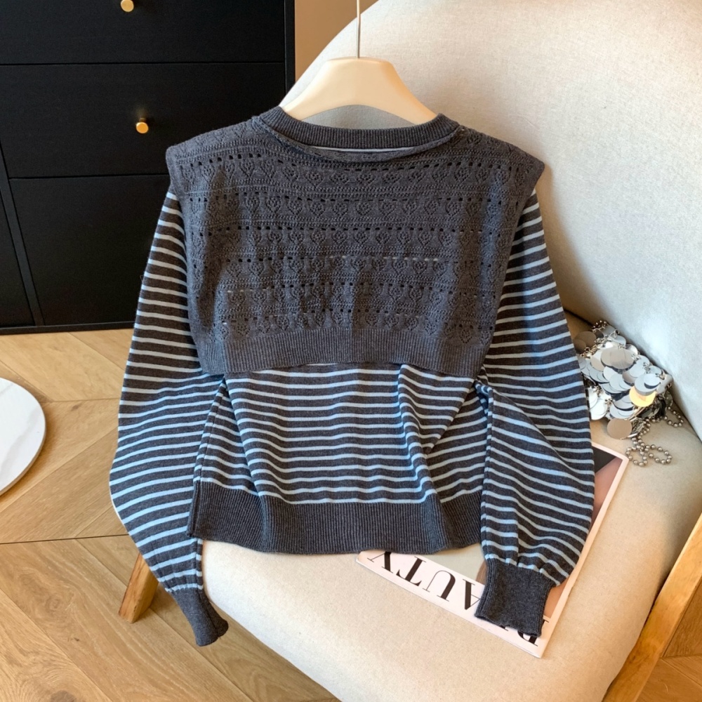 Knitted navy waistcoat bandage Korean style tops