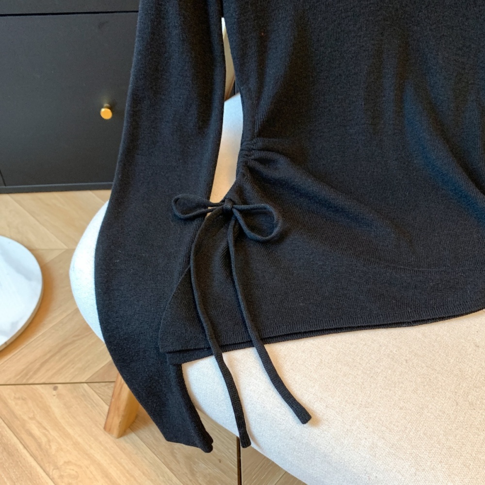 Lapel drawstring T-shirt slim sweater for women