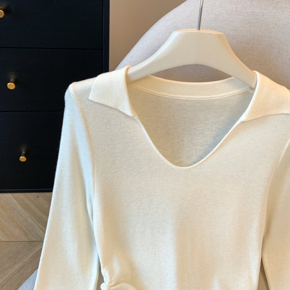 Lapel drawstring T-shirt slim sweater for women