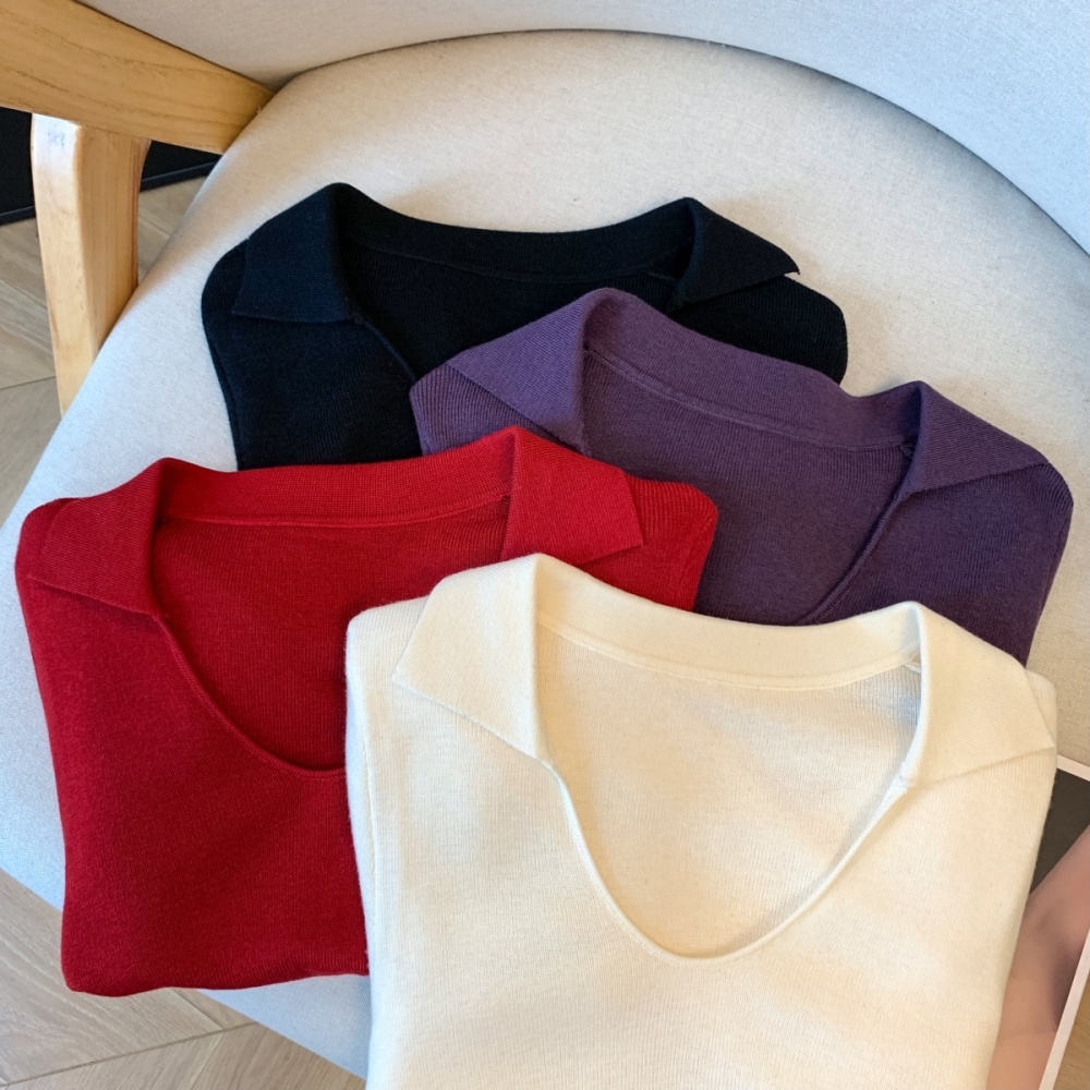 Lapel drawstring T-shirt slim sweater for women