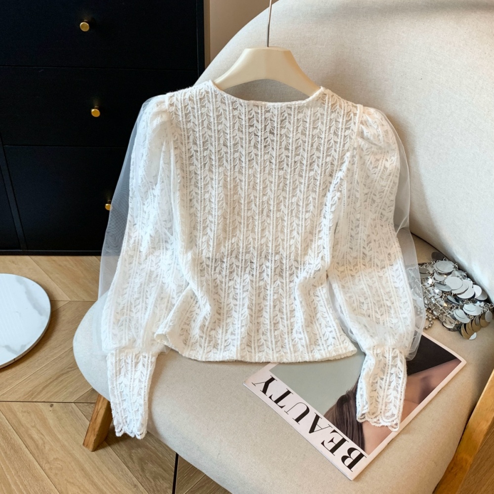 Lady slim puff sleeve tops autumn tender temperament shirts